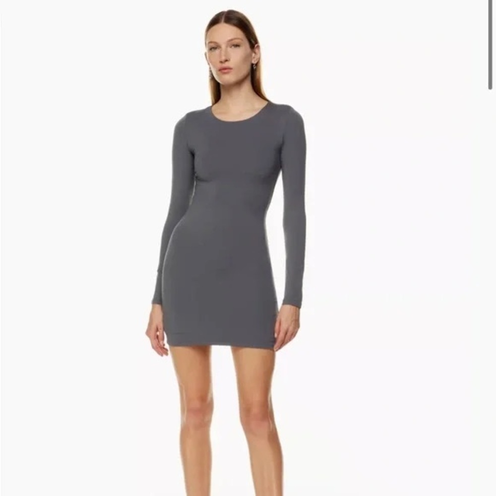Babaton Gray Ribbed Bodycon Dress